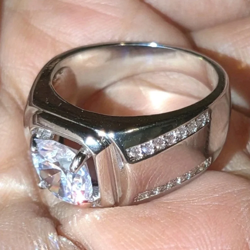 Men's Wedding Ring 14K White Gold Plated Round Cut Simulated Diamond Sz 9